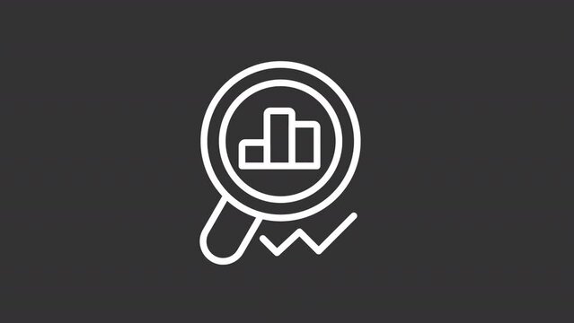 Animated market data white line icon. Marketing survey and monitoring. Data analysis. Seamless loop HD video with alpha channel on transparent background. Motion graphic design for night mode