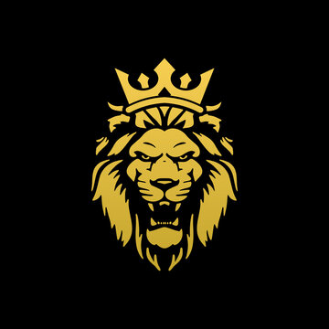 recommend clip art: head of lion with crow logo design template