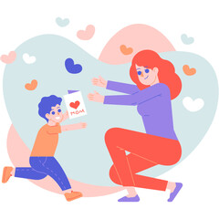 mother and child hug flat illustration organic style for website, web, application, presentation, printing, document, poster design, etc.