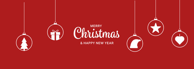 Christmas banner with hanging christmas baubles / ball decoration