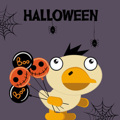 Halloween card design with a Duck and Balloons 