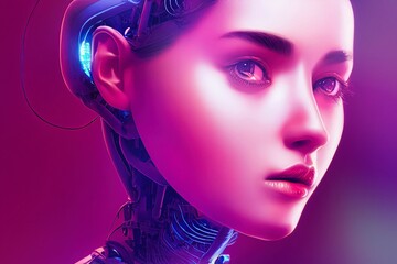 Artificial Intelligence Portrait Female Android with Red Lights