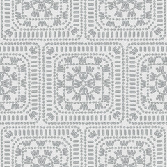 Knitting. Granny Square Crochet. Gray Knitted Squares Seamless Pattern. Crochet Cozy Blanket. Old Fashioned Monochrome Background Great for Plaids and Pillows. Vector illustration