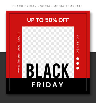 black friday fashion sale black red white social media post template design, event promotion banner vector
