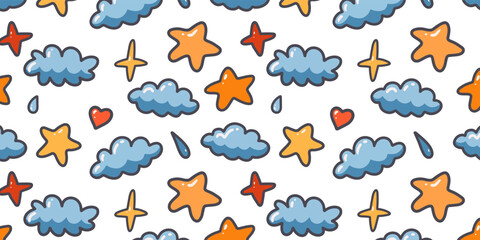 Obraz premium Abstract cloud and stars in cute pattern design style for cartoon background and wallpaper