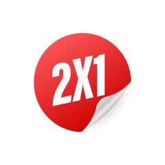 Offer Labels Paper self adhesive supermarket. 2x1 - price tag. Vector stock illustration.