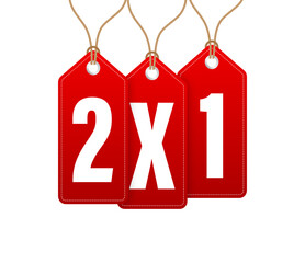 Offer Labels Paper self adhesive supermarket. 2x1 - price tag. Vector stock illustration.