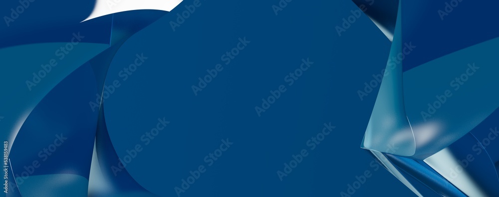 Poster abstract blue wave on a blue background with interesting light refraction 3d render