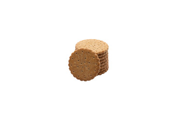 wholemeal biscuits stacked facing the camera and isolated on a white background
