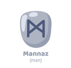 Fototapeta premium Mannaz rune, runic inscription engraving on grey stone. Symbol of man. Magic, witchcraft, game element. Nordic alphabet, viking letter. Hand drawn flat vector illustration.