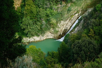 Fototapeta na wymiar Villa Adriana waterfall, Tivoli, Rome, Lazio, Italy