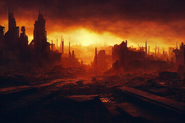 Naklejka premium ruins of apocalyptic city