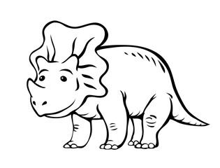 Small triceratops dinosaur with a horn. Herbivore cute ceratops. Dino Jurassic. Ancient prehistoric lizard. Character for children. Cartoon vector black and white illustration. Hand drawn outline © Mikhail