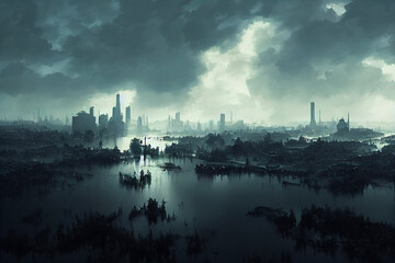 Fototapeta na wymiar Illustration of a flooded city