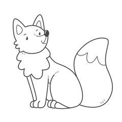 Cute fox cub children's coloring page. Fox coloring book. Black and white illustration.