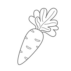 Children's coloring page with a carrot. Vegetable coloring book. Black and white illustration.