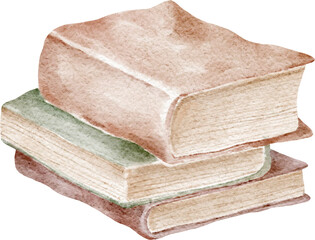 Stacked books watercolour illustration