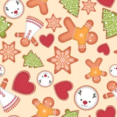 Foto auf Acrylglas Seamless pattern. Christmas gingerbread. Sweets, gifts, food, holiday. Vector, flat style. © VarfDi