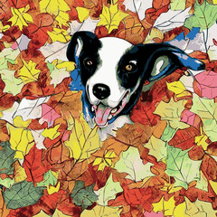 walking  Dog in Autumn. Autumn is here, outdoor activity concept. Float vector illustration.