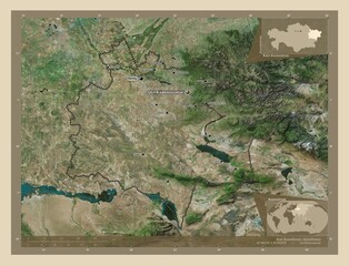 East Kazakhstan, Kazakhstan. High-res satellite. Labelled points of cities