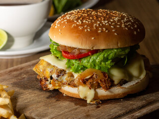 hamburger with pork on a plate