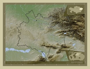 East Kazakhstan, Kazakhstan. Labelled points of cities