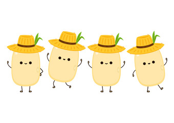 Soybean vector. Soybean character design. Soybean cartoon in farmer hat.