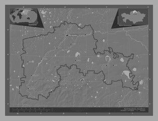 North Kazakhstan, Kazakhstan. Bilevel. Labelled points of cities