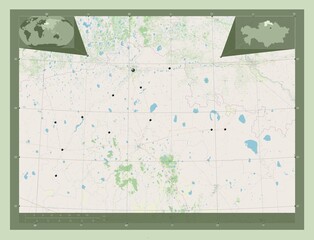North Kazakhstan, Kazakhstan. OSM. Major cities