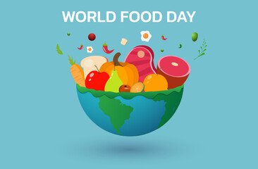 World food day illustration vector., colorful food background.
