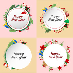 Set of Vector illustration circle frame white christmas day