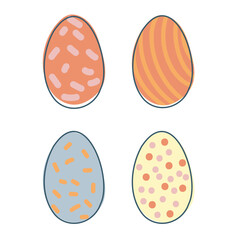 A set of Easter eggs. Festive sweets. Colored eggs in doodle style. Vector graphics isolated on white background.