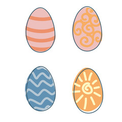 A set of Easter eggs. Festive sweets. Colored eggs in doodle style. Vector graphics isolated on white background.