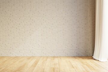 Blank white wall with brick texture inside room, themed background. Template for your content. 3D illustration.