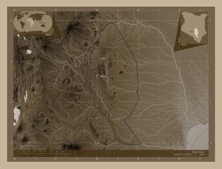 Kitui, Kenya. Sepia. Labelled points of cities