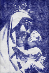 Virgin Mary and Child sketch art illustration