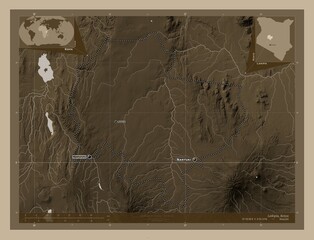 Laikipia, Kenya. Sepia. Labelled points of cities