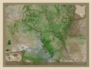 Makueni, Kenya. High-res satellite. Labelled points of cities