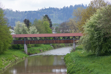 Covered Bridge over the Kocher river in Gaildorf Germany