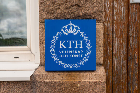 Fiskeb&auml;ckskil, Sweden - July 25 2020: Logo of KTH Kungliga Tekniska H&ouml;gskolan on a sign.