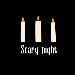 Scary night text with candles illustration on black background