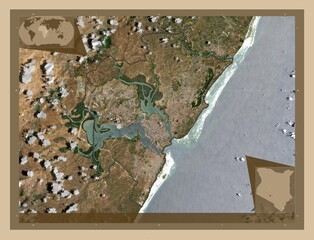 Mombasa, Kenya. Low-res satellite. Major cities