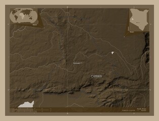 Nandi, Kenya. Sepia. Labelled points of cities