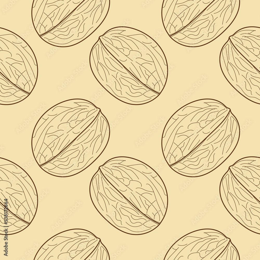Aufkleber seamless pattern walnut in linear style. hand drawn nut seamless pattern. vector illustration