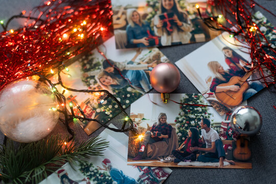 collection of Christmas photos with family, decor