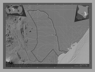 Tana River, Kenya. Bilevel. Labelled points of cities © Yarr65