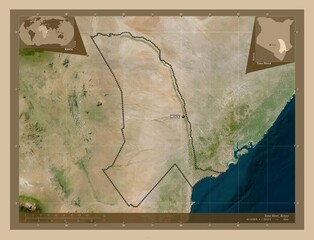 Tana River, Kenya. Low-res satellite. Labelled points of cities