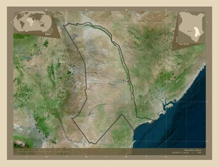 Tana River, Kenya. High-res satellite. Labelled points of cities