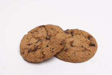 Chocolate chip cookies isolated on white background, Homemad cookies close up.