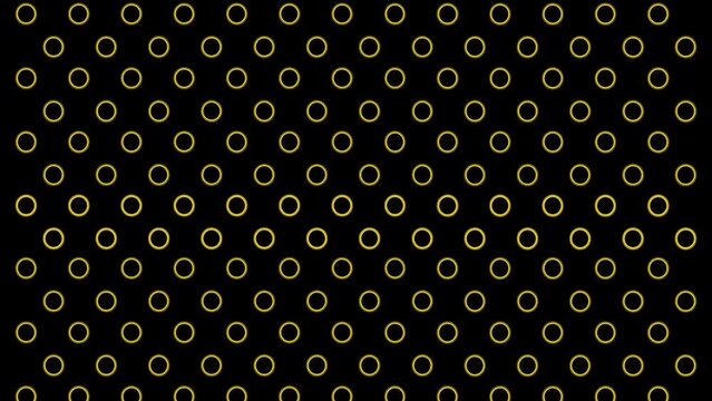 Golden circle shape ring pattern motion animation background. Animated gold yellow round circles design seamless loop on black screen.
